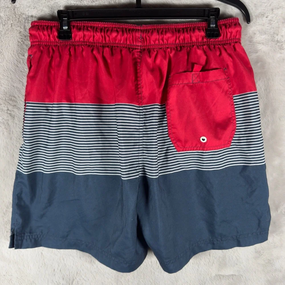 George Mens Red Blue Stripe Swim Trunks Board Shorts Size Large 36 38‎